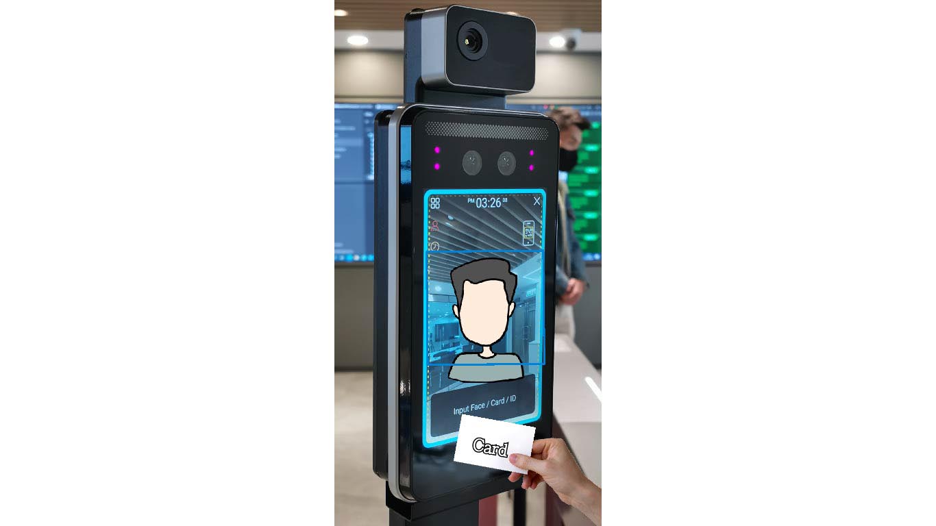 Facial recognition cum card reader for access control, with temperature checking