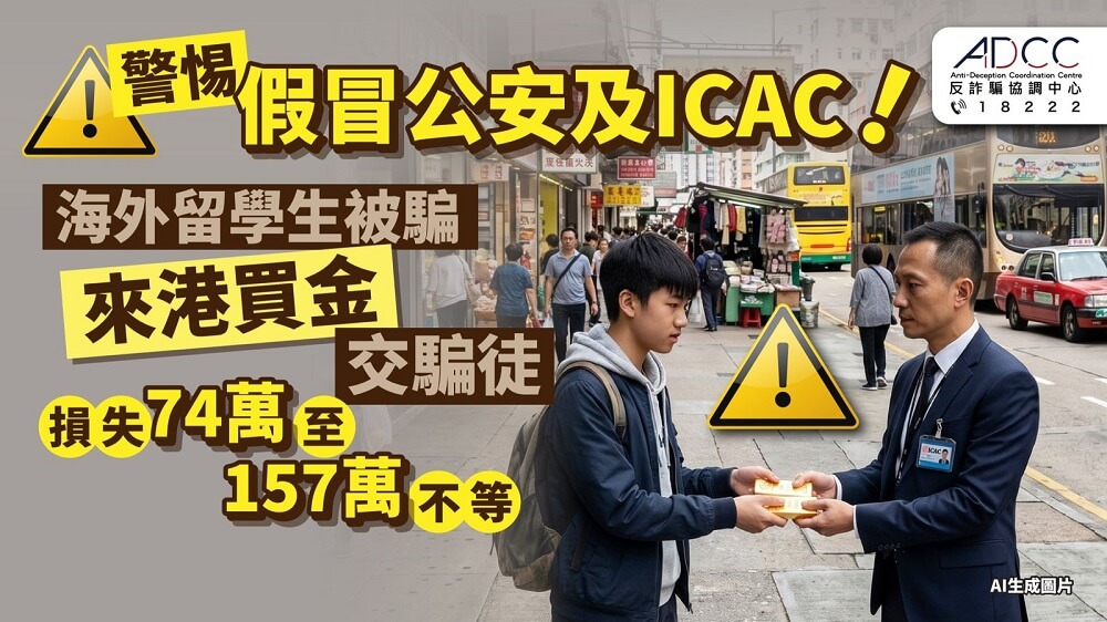 警惕假冒官员 ICAC！海外留学生被骗飞香港买金粒 亲手交给骗徒 损失高达 157 万